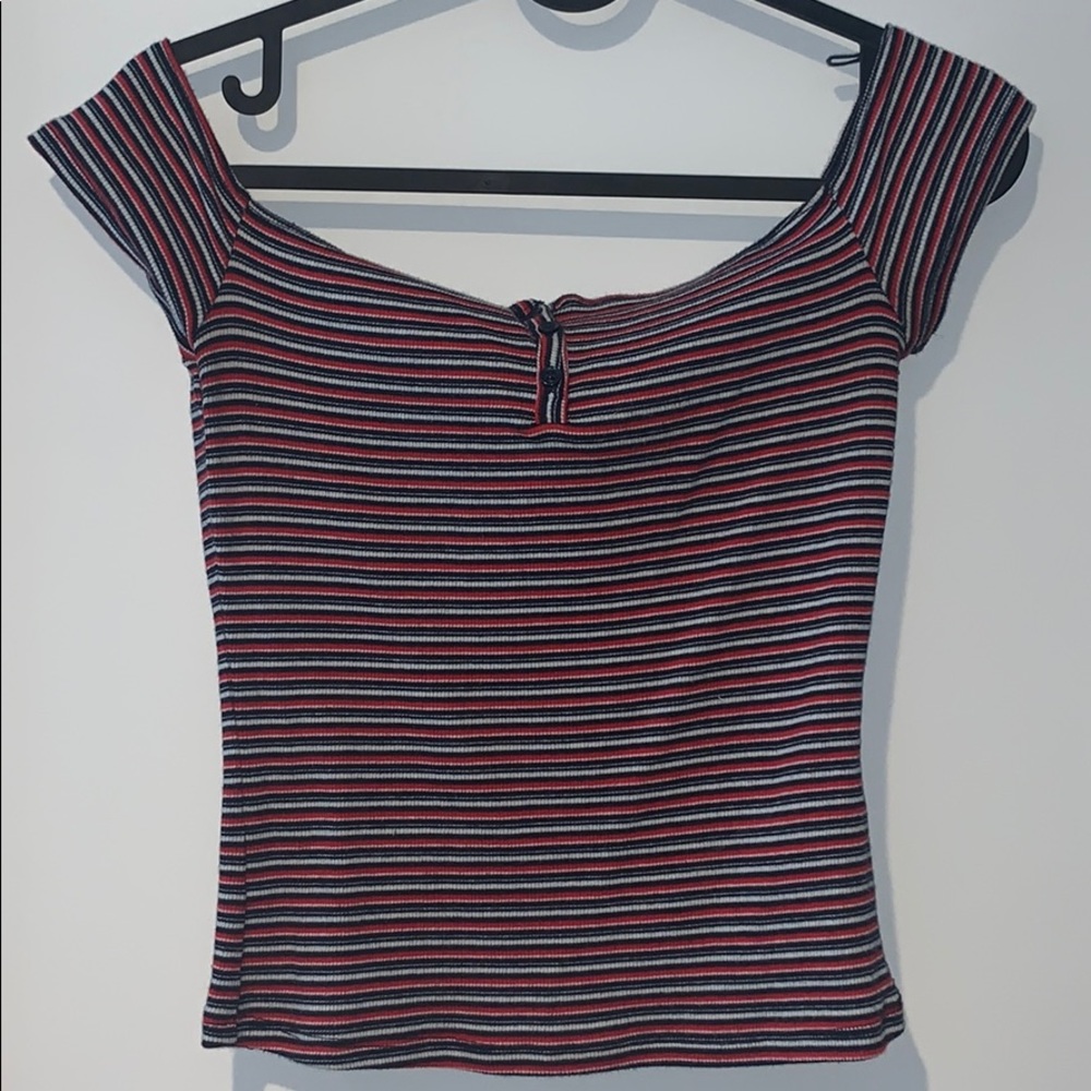 Black red and white off the shoulder crop top